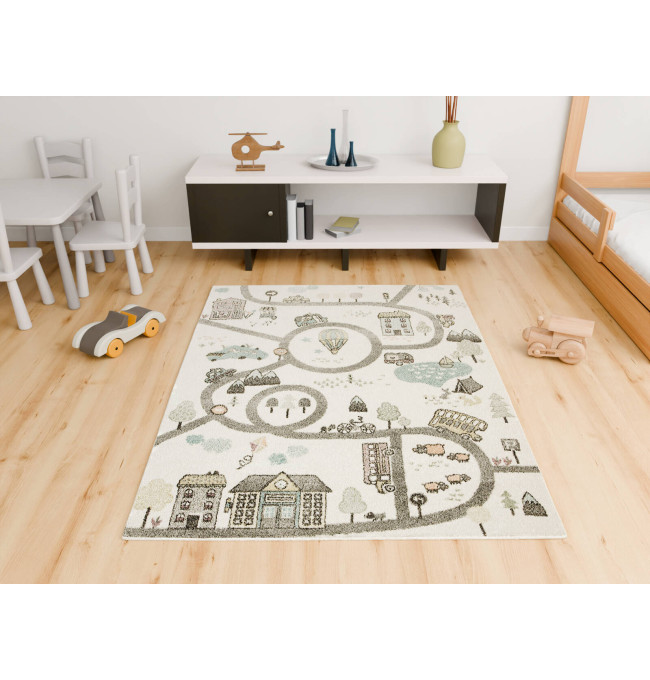 Metrážový koberec Lima 9376A uličky, krémový / světle šedý