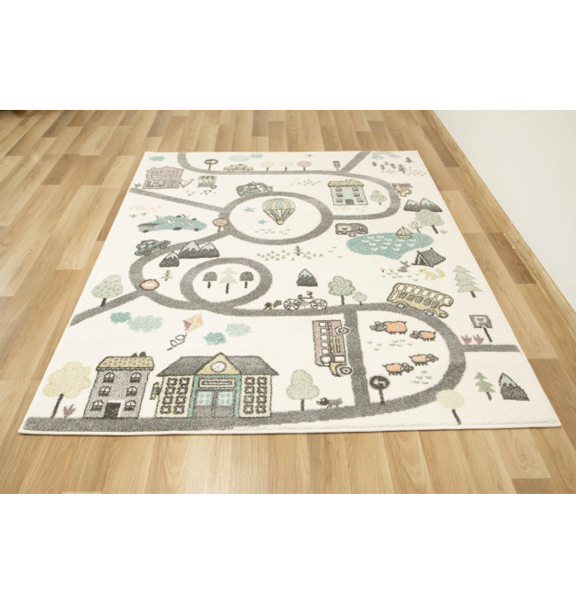 Metrážový koberec Lima 9376A uličky, krémový / světle šedý