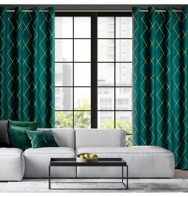 Hotový závěs PIERRE CARDIN MARGO tmavě tyrkysový / zlatý - na průchodkách