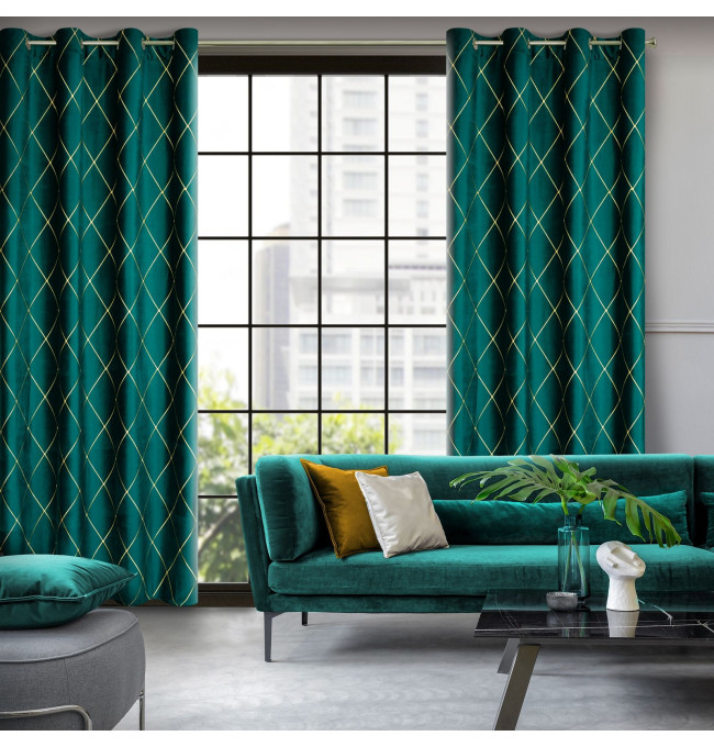 Hotový závěs PIERRE CARDIN MARGO tmavě tyrkysový / zlatý - na průchodkách