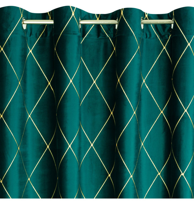 Hotový závěs PIERRE CARDIN MARGO tmavě tyrkysový / zlatý - na průchodkách