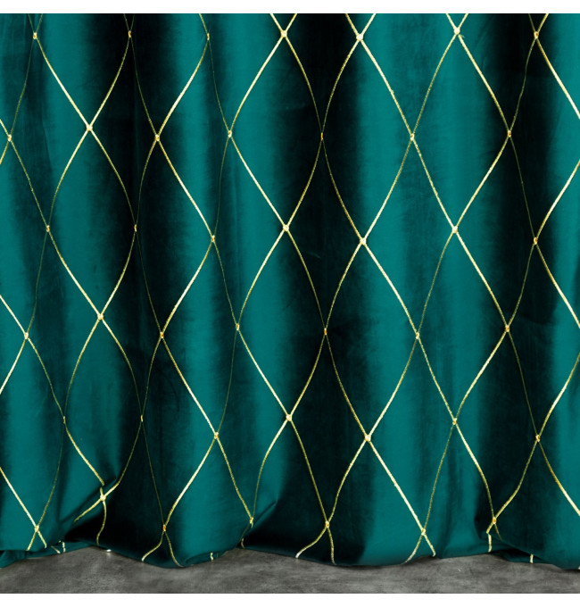 Hotový závěs PIERRE CARDIN MARGO tmavě tyrkysový / zlatý - na průchodkách