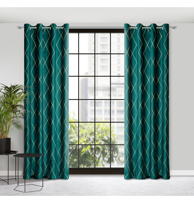 Hotový závěs PIERRE CARDIN MARGO tmavě tyrkysový / zlatý - na průchodkách