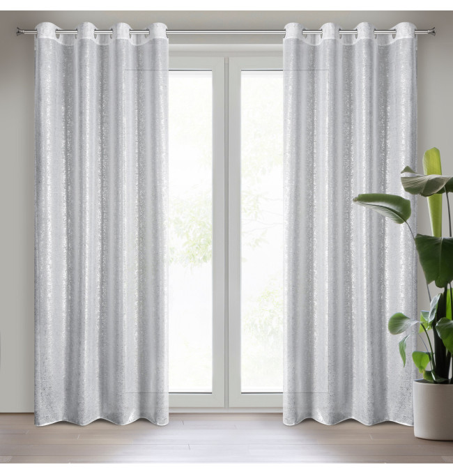 Hotový závěs D91 MILY bílý / stříbrný - na průchodkách