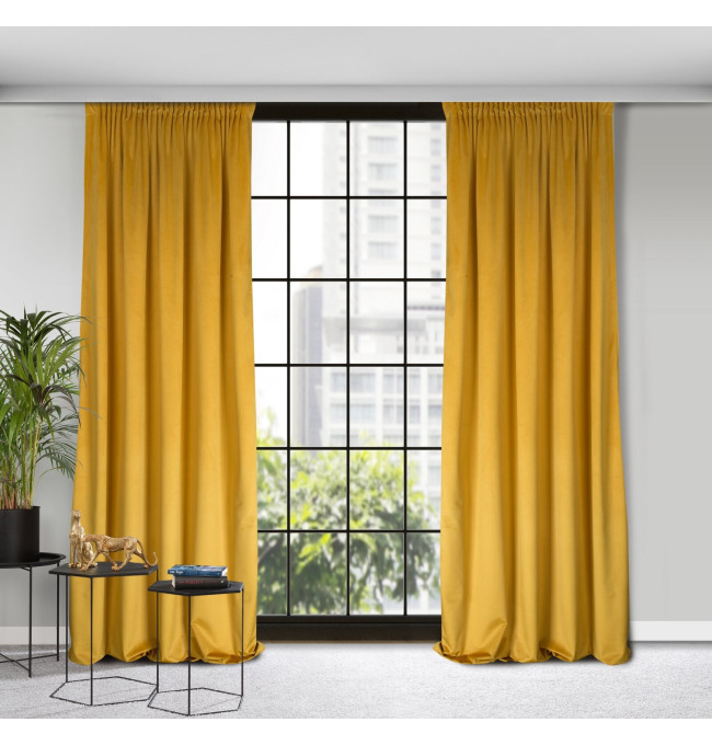 Hotový závěs D91 ROSA hořčicový - na pásce