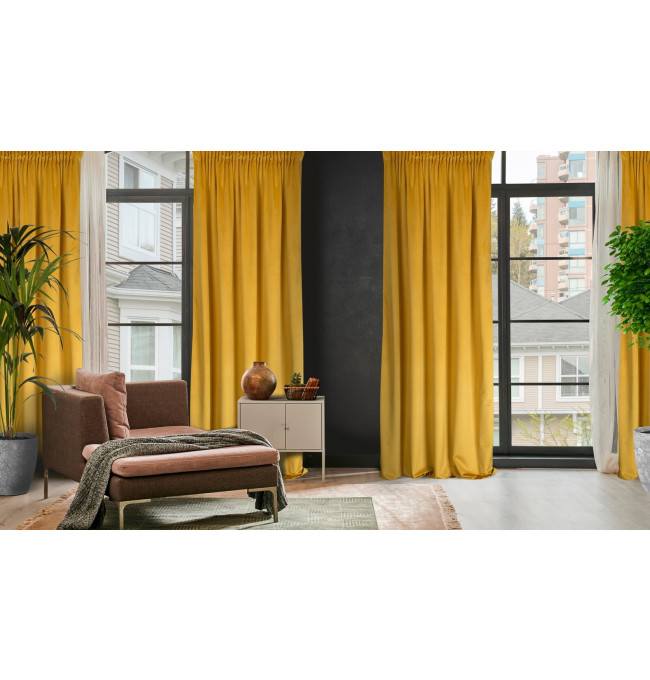 Hotový závěs D91 ROSA hořčicový - na pásce