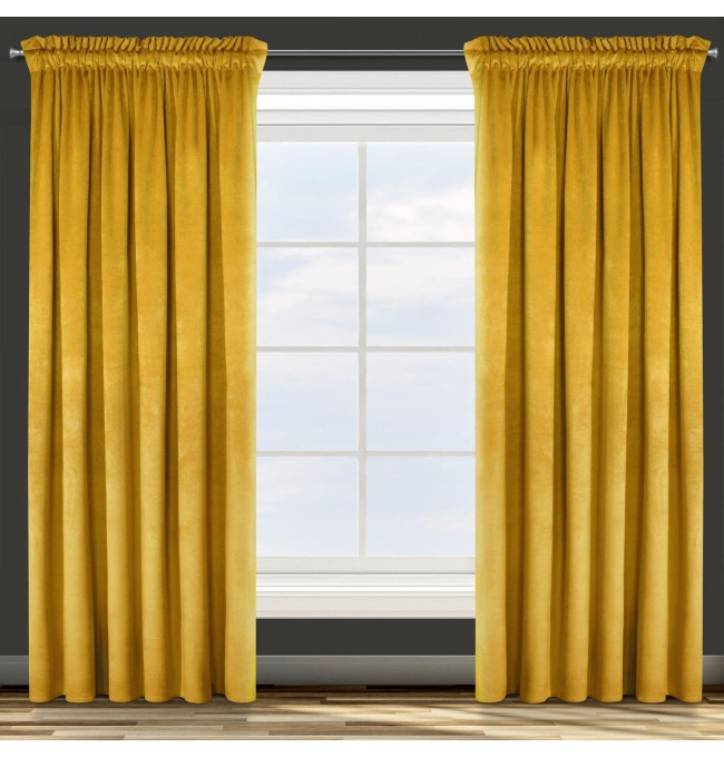 Hotový závěs D91 ROSA hořčicový - na pásce