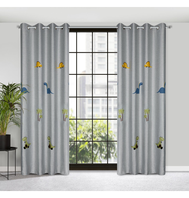 Hotový závěs DINO stříbrný - na průchodkách