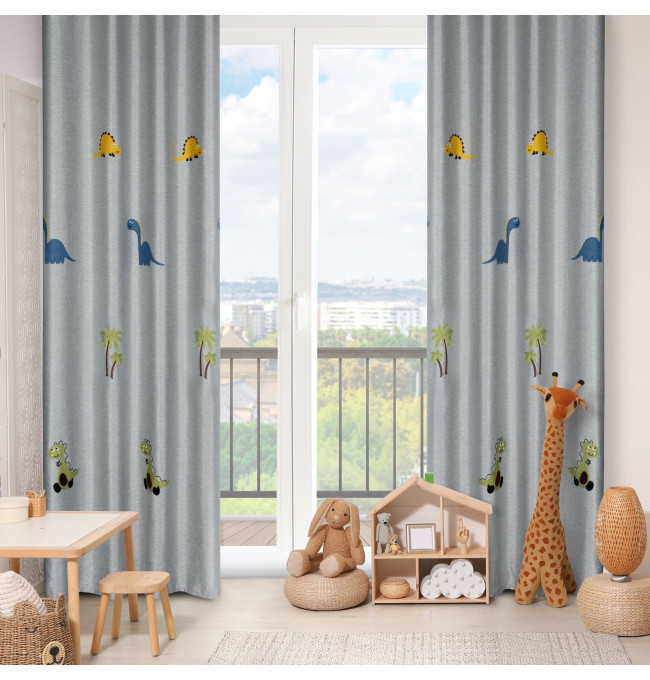 Hotový závěs DINO stříbrný - na průchodkách