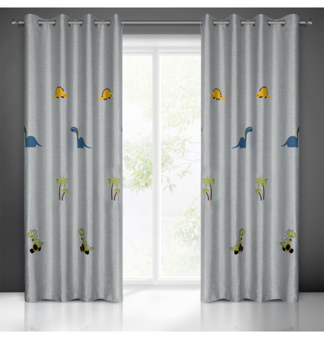 Hotový závěs DINO stříbrný - na průchodkách