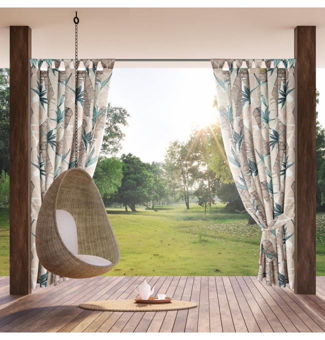 Hotový závěs GARDEN 8 béžový / zelený - na průchodkách