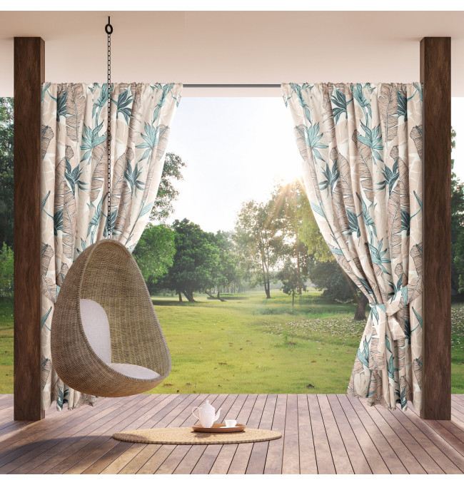 Hotový závěs GARDEN 8 béžový / zelený - s tunelem