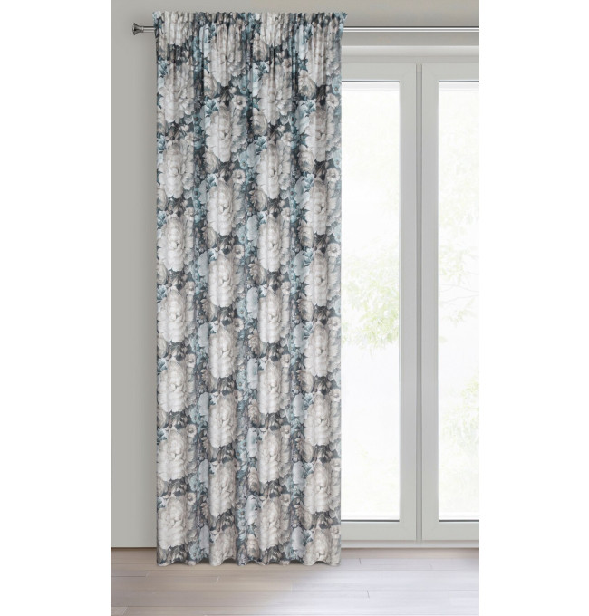 Hotový závěs LUCIA krémový/modrý - na pásce