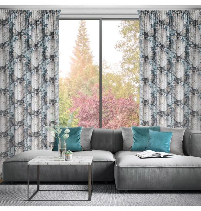 Hotový závěs LUCIA krémový/modrý - na pásce