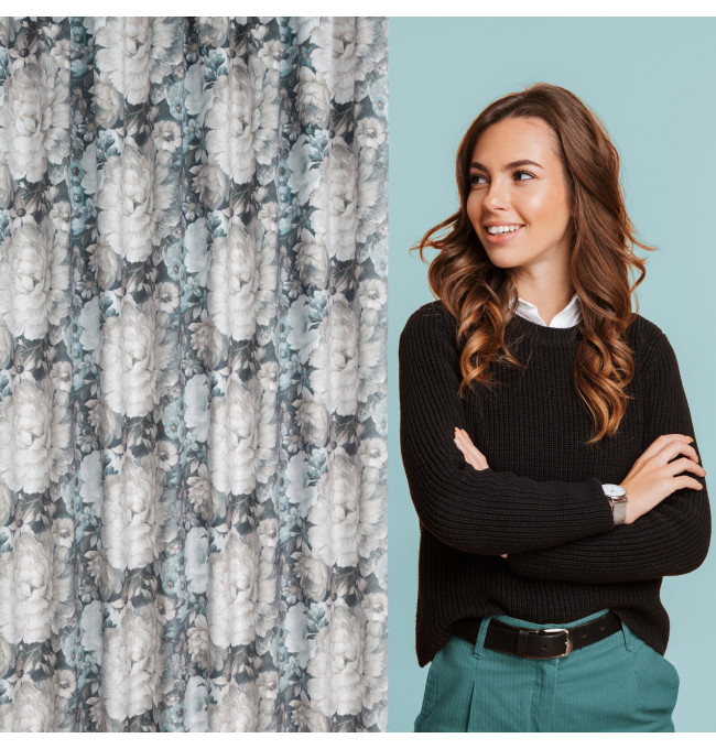 Hotový závěs LUCIA krémový/modrý - na pásce