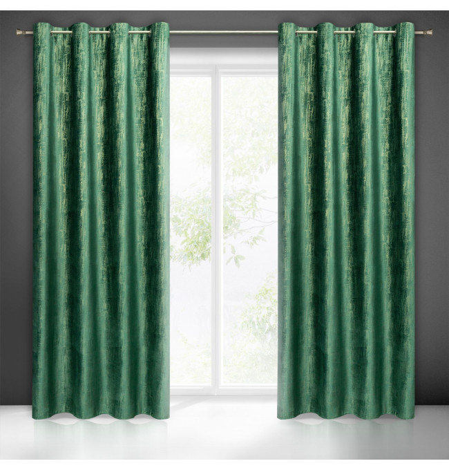 Hotový závěs MARSALA tmavě zelený / zlatý - na průchodkách