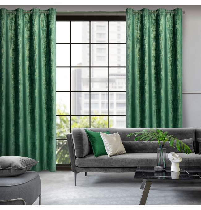 Hotový závěs MARSALA tmavě zelený / zlatý - na průchodkách