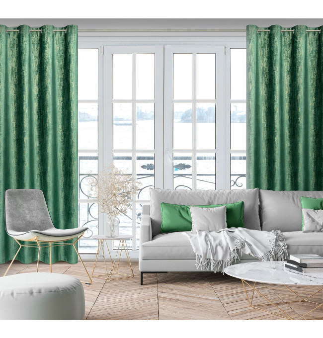 Hotový závěs MARSALA tmavě zelený / zlatý - na průchodkách