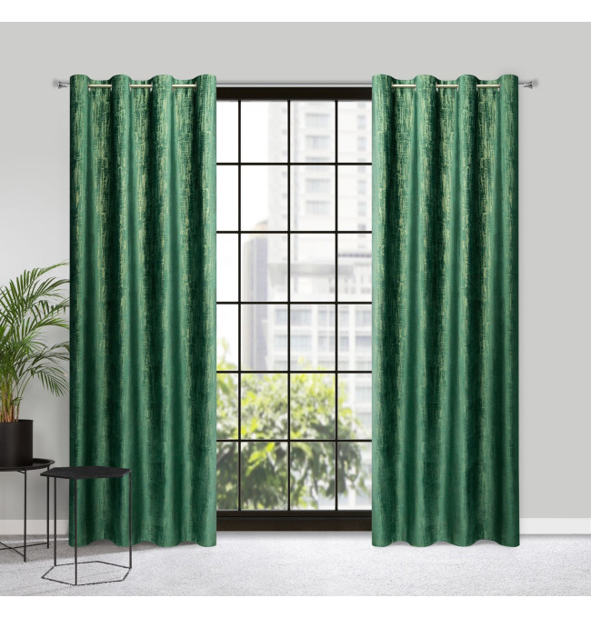 Hotový závěs MARSALA tmavě zelený / zlatý - na průchodkách