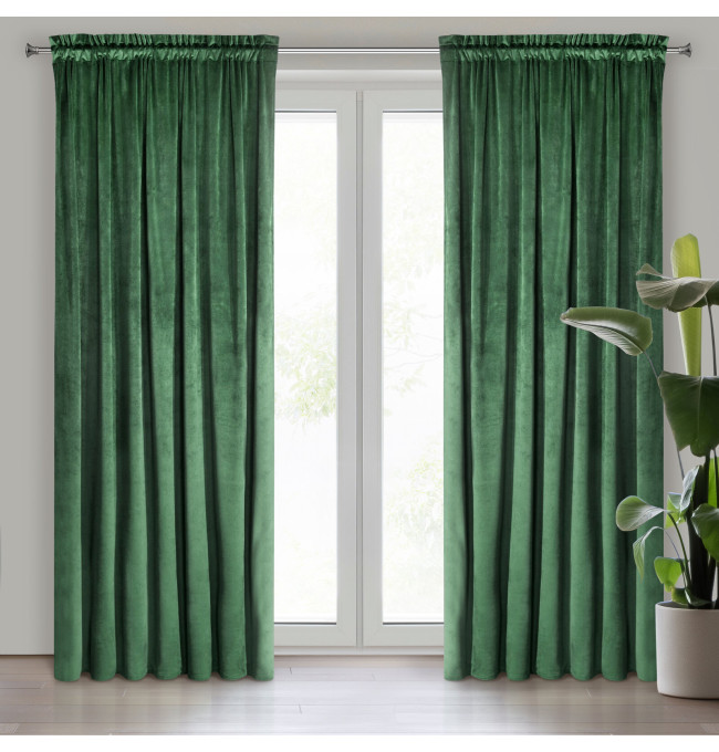 Hotový závěs MELÁNÍ tmavě zelený - na pásce