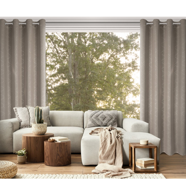 Hotový závěs OLETA tmavě béžový / šampaňské - na průchodkách