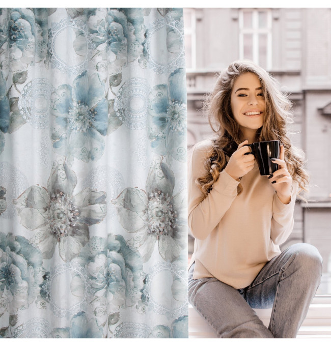 Hotový závěs VIVIAN tyrkysový - na pásce