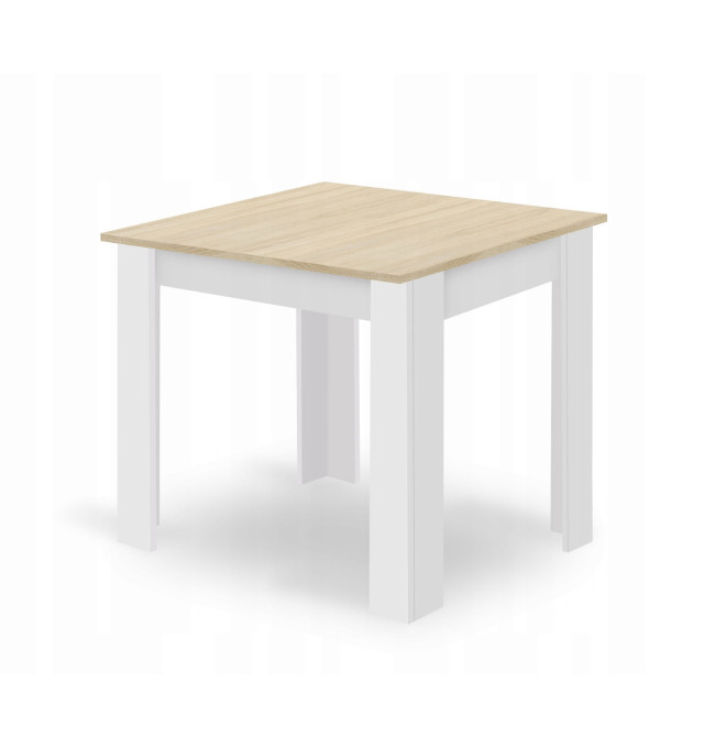 Jídelní čtvercový stůl dub sonoma / bílý se čtyřmi židlemi OSAKA bílé / hnědé