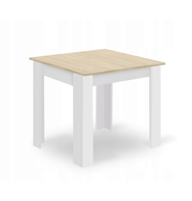 Jídelní čtvercový stůl dub sonoma / bílý se čtyřmi židlemi OSAKA bílé / hnědé