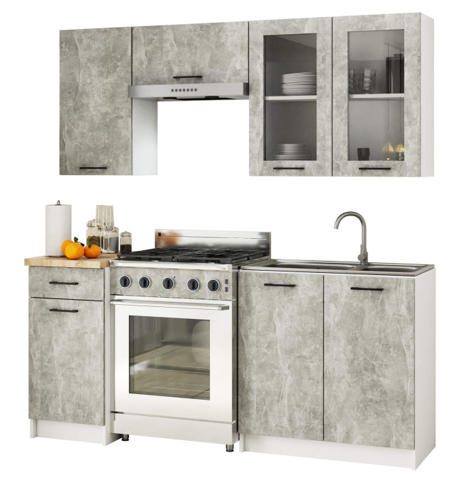 Kuchyňská linka OLIVIA H720 1.8 m s vitrínou beton