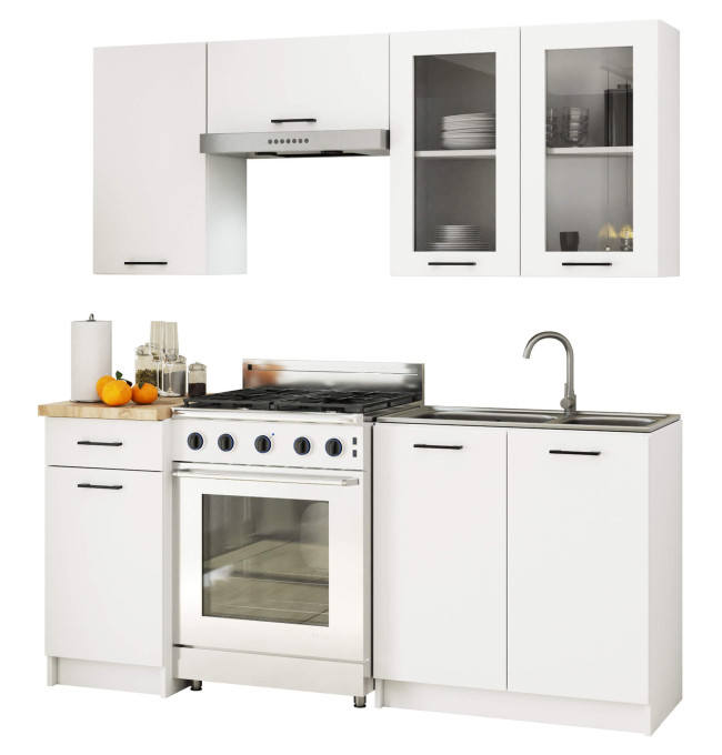 Kuchyňská linka OLIVIA H720 1.8 m s vitrínou bílá