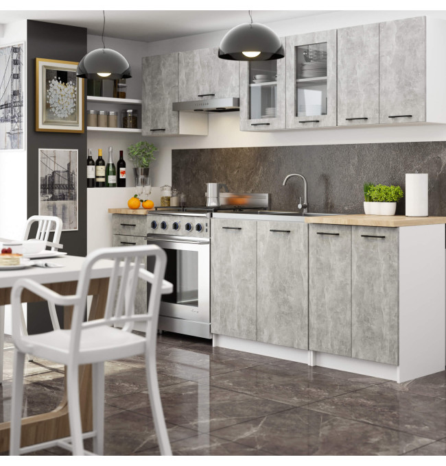 Kuchyňská linka OLIVIA 2.4 m s vitrínou beton