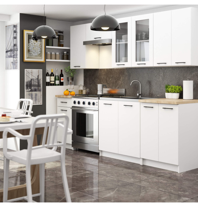 Kuchyňská linka OLIVIA V720 2.4 m s vitrínou bílá