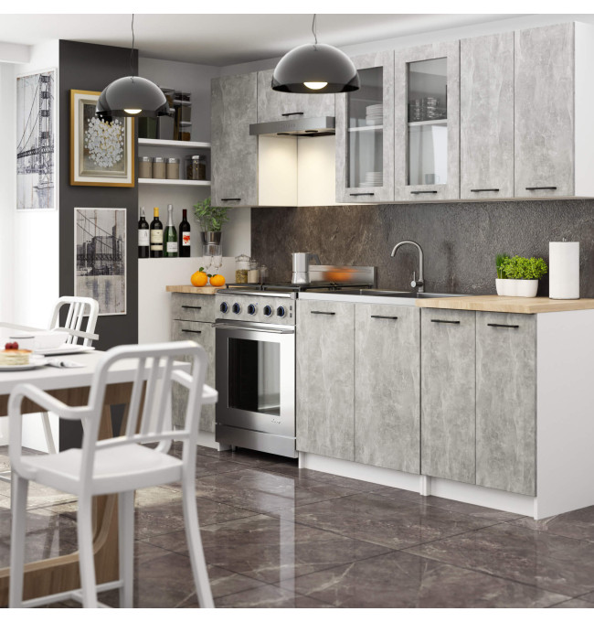 Kuchyňská linka OLIVIA V720 2.4 m s vitrínou beton