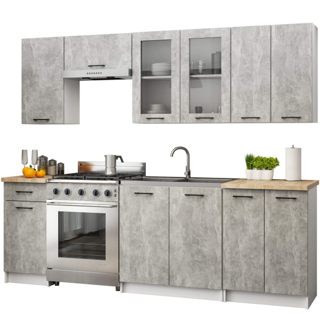 Kuchyňská linka OLIVIA V720 2.4 m s vitrínou beton