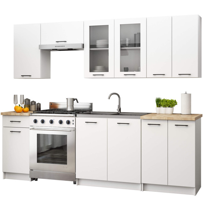 Kuchyňská linka OLIVIA V720 2.4 m s vitrínou bílá