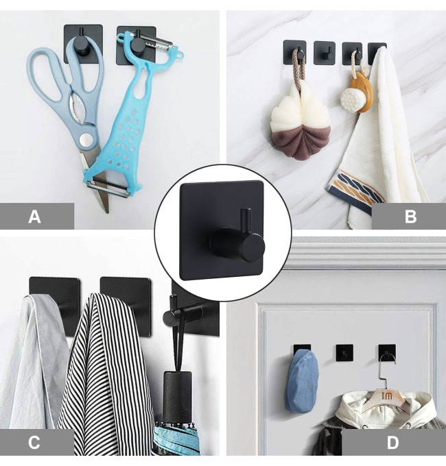 Sada čtyř koupelnových věšáků KOTOS černá (4 ks)