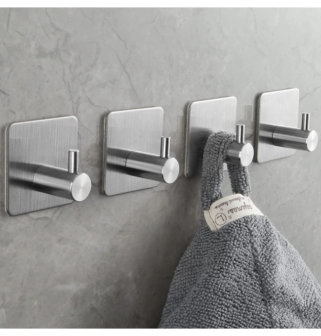 Sada čtyř koupelnových věšáků KOTOS stříbrná (4 ks)